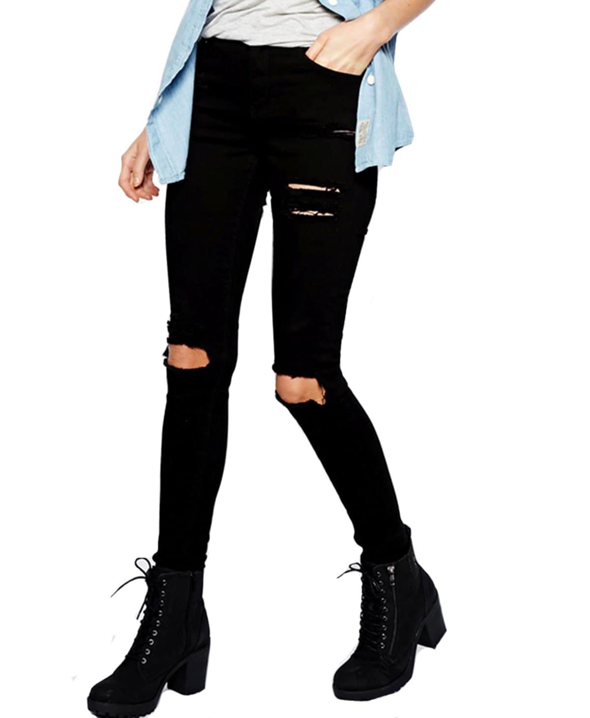 Sheinside Women's Black Skinny Cut Out Pants