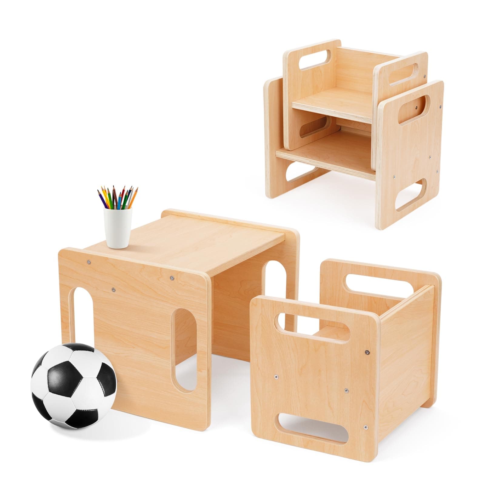 OOOK Montessori Weaning Table and Chair Set,Kids Activity Table and Chair Set with Fence for Read, P