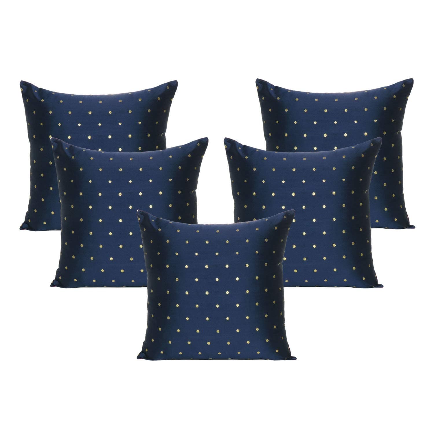 Oussum Set of 5 Cushion Cover Silk Pillow Cover Decorative Polka Dot Art Silky Cushion Case Soft Throw Pillow Case for Living Room Decor (Navy Blue, 16 x 16)