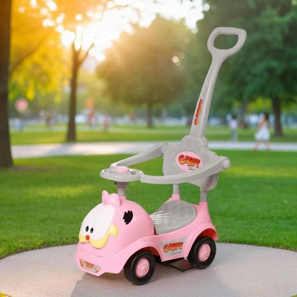 Fun Ride Gaffy 3 in 1 Ride On Push Car with Removable Parental Handle - Musical Push Car with Utility Storage Toy Box - Armrest Guardrails for Safety, Indoor/Outdoor Toy Car, Pink, Kid