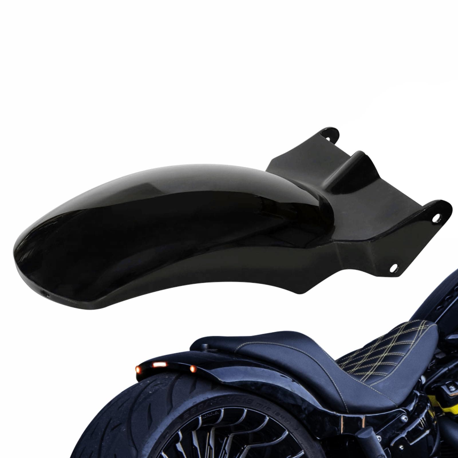 Motorcycle Rear Fender for 2018-later Softail Breakout Fatboy with Tail Light & Turn Signals Heavy Duty Short Rear Fender Plug&Play FLFB FXBR Accessories Parts(Gloss Black)