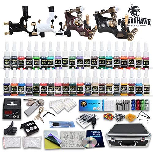 Professional Complete Tattoo Kit 4 Top Rotary Machine Gun 40 Color Inks 50 Needles