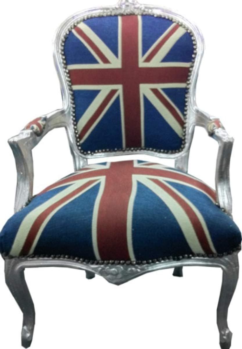 Casa PadrinoBaroque salon chair Union Jack design/Silver