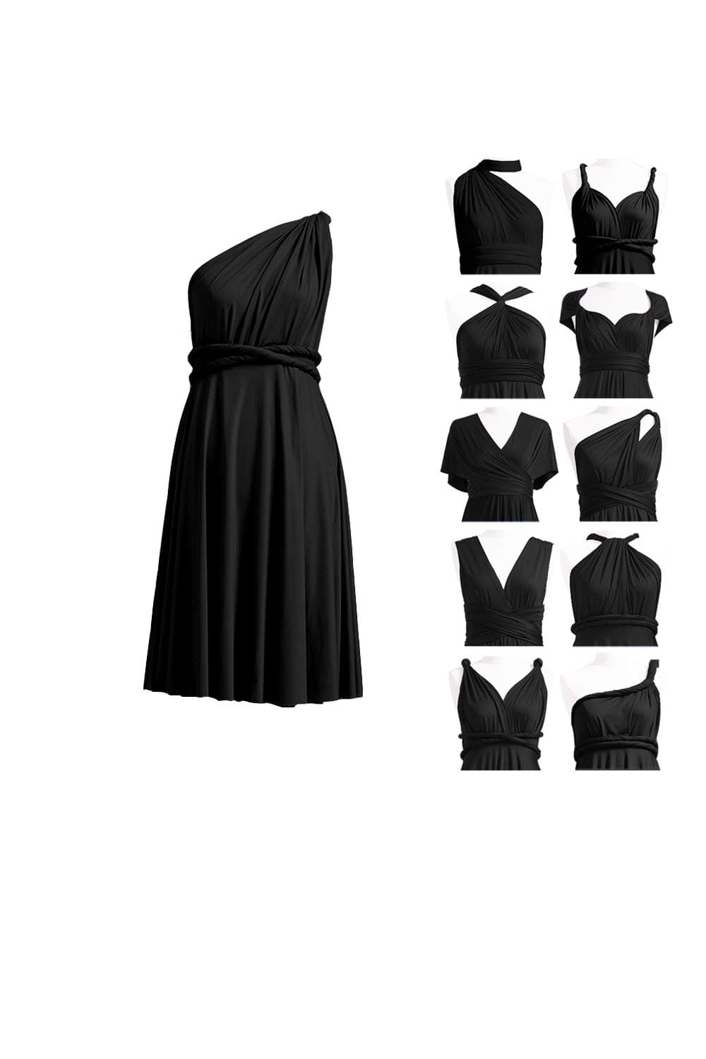 Knee Length Short Infinity Dresses Bridesmaid Dresses Midi Convertible Transformer Multiway Twist Wrap Dresses Gown Black