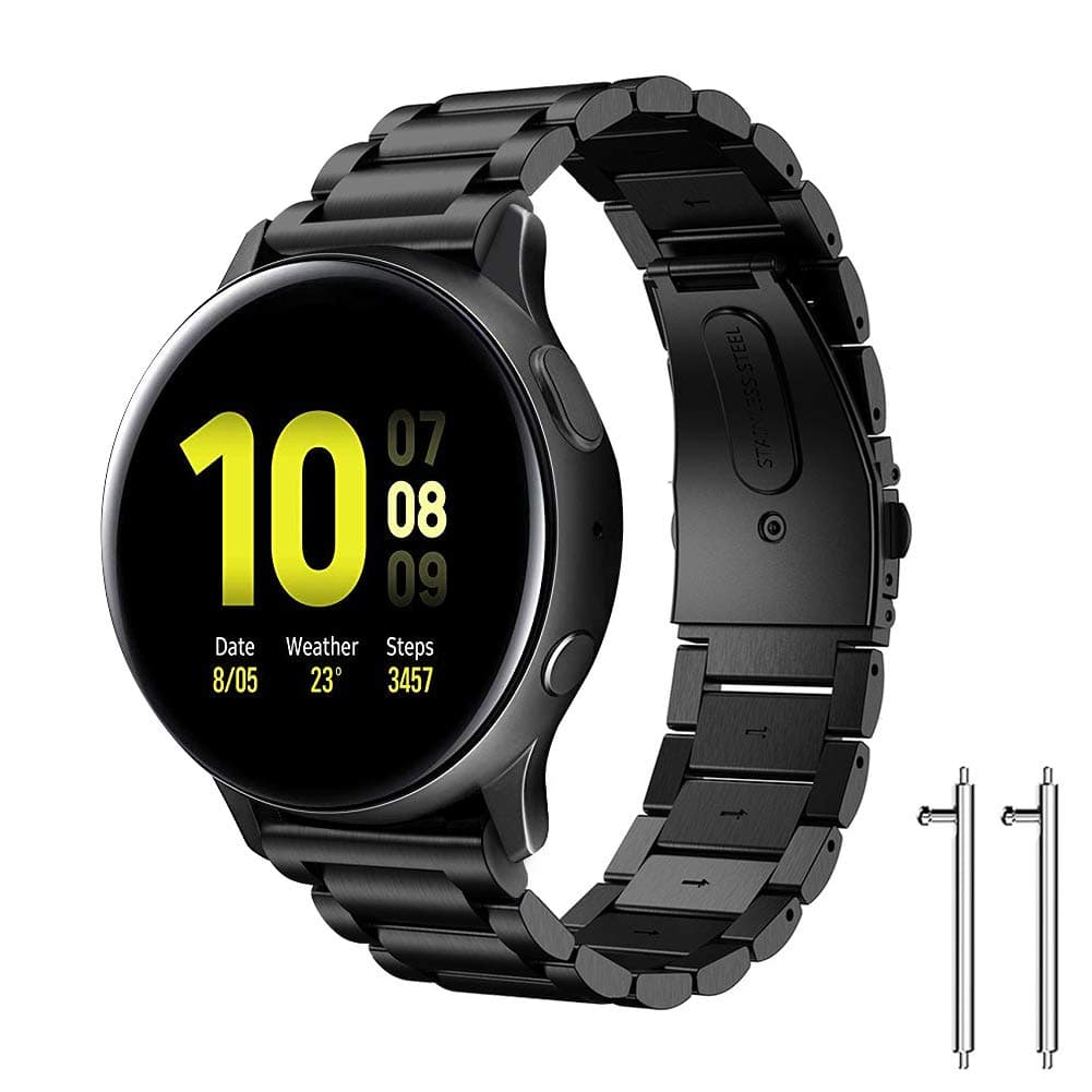 GGOOIGGGOOIG for Samsung Galaxy Watch Active 2 (44mm/40mm) Band, 20mm Solid Stainless Steel Metal Replacement Band Strap (Black)