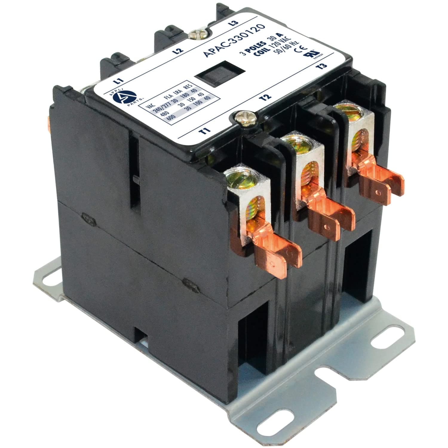 AP APPLI PARTSAPAC-330120 Heavy Duty 3 Poles Contactor 30 Amp 120 Volts Coil Replacement for ac Compressor and Electrical cations UL Certified 476929