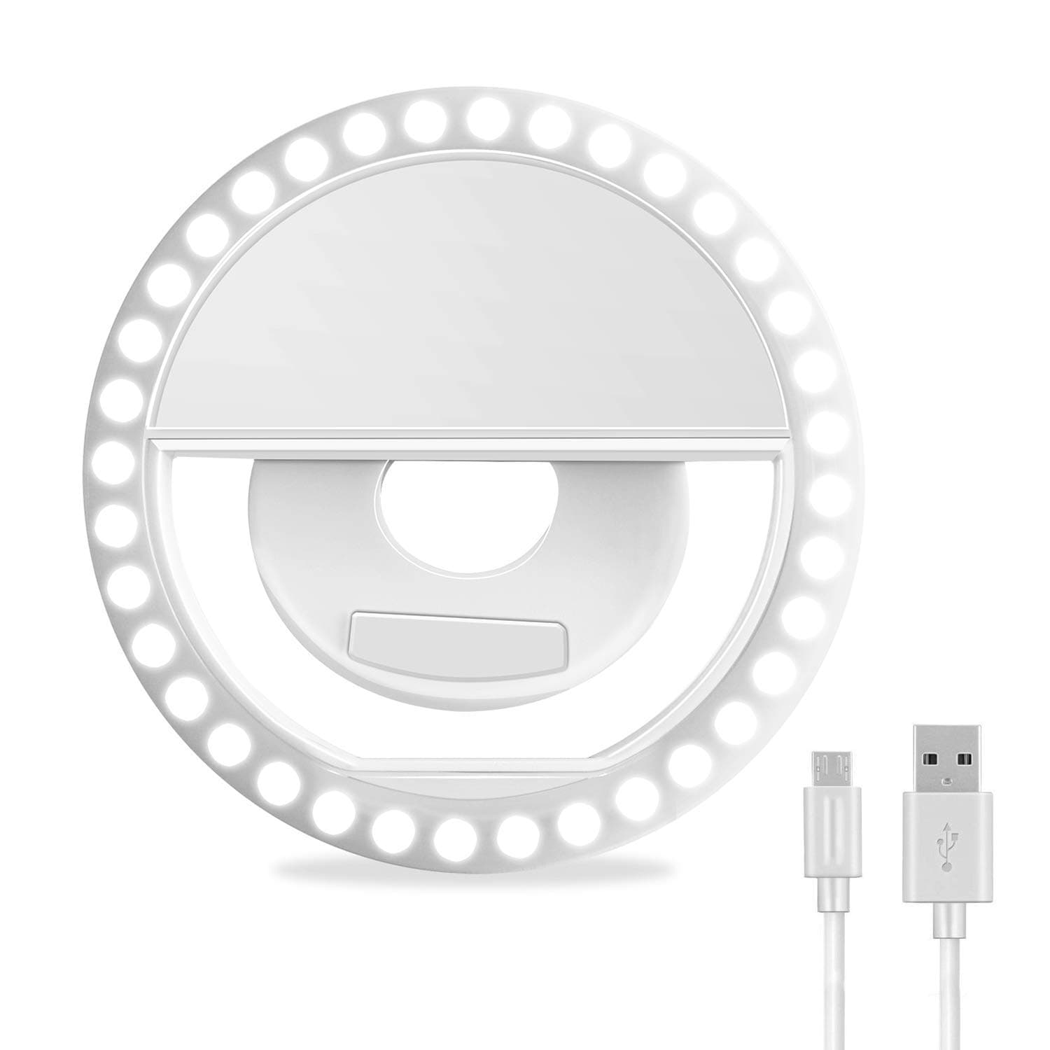 Selfie Ring Light, XINBAOHONG Rechargeable Portable Clip-on Selfie Fill Light with 36 LED for iPhone/Android Smart Phone Photography, Camera Video, Girl Makes up (White) USB