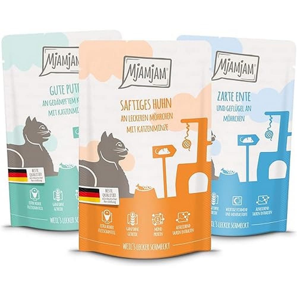 premium wet food for cats - Mixed package IV - 4*chicken, 4*duck & poultry, 4*turkey 12 x 125g, pack of 12 (12 x 125g), grain-free with extra meat