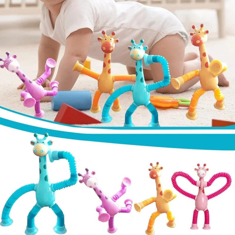 ORCHID M® 4 Pcs Telescopic Suction Cup Giraffe Toy, Ever-Changing Giraffe Telescopic Tube Suction Cup Fun Educational Stress Relief Toys, Sensory Toys Birthday Gift Party Favors for Kids