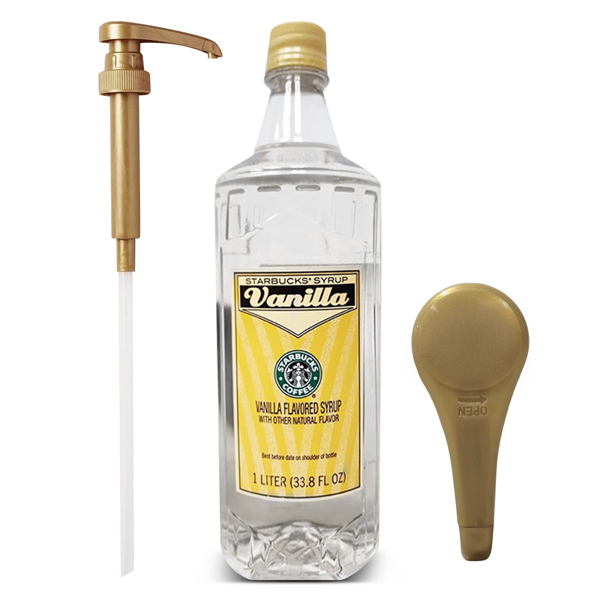 Syrup Vanilla 33 OZ Bottle For Coffee And Tea with Gold Coffee Syrup Pump