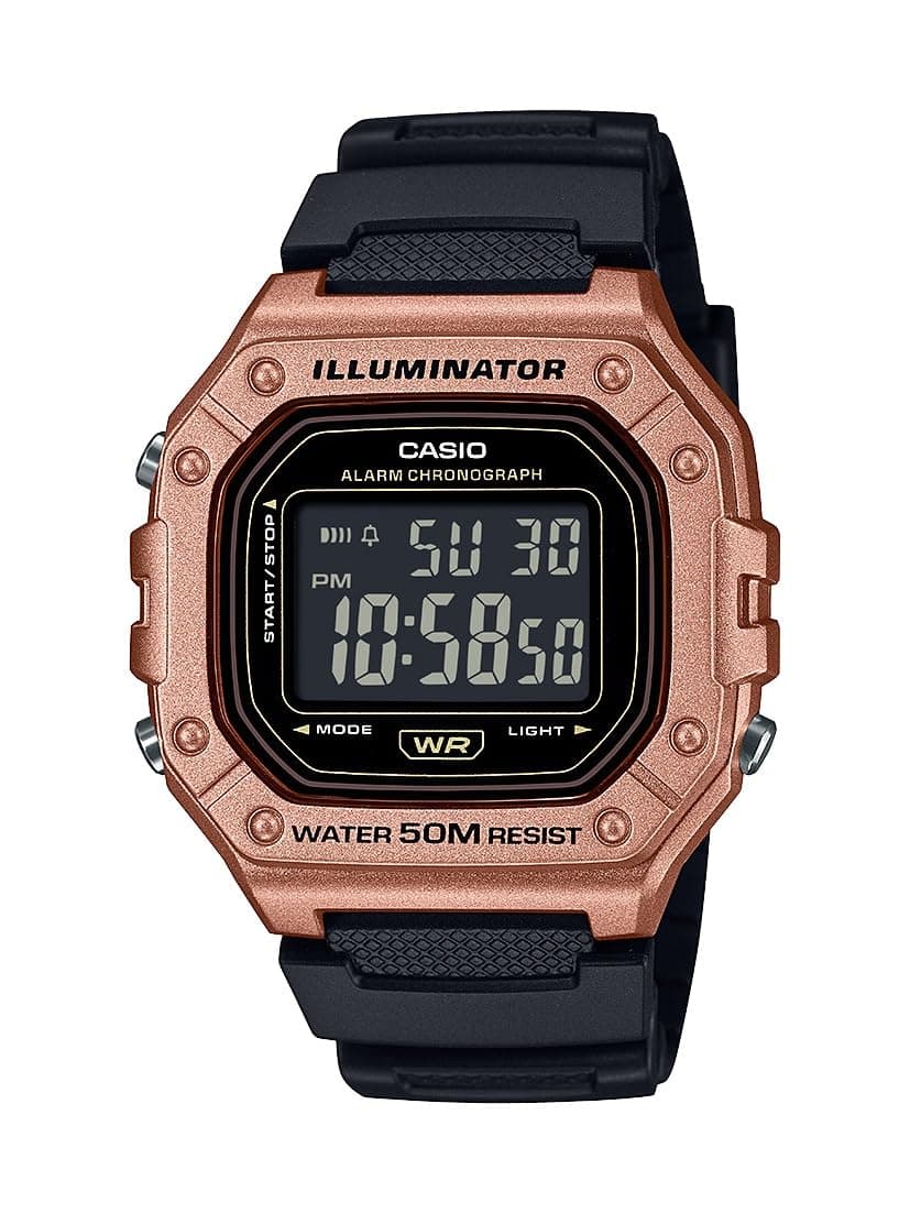 W-218HM Series | Men's Digital Watch | Gold | LED Illuminator | 7-Year Battery | Alarm | Chronograph | Auto Calendar