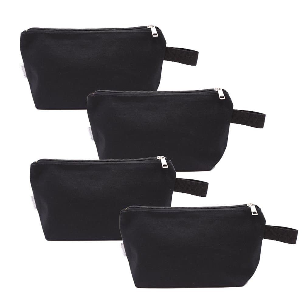 100% Cotton 16oz Heavy Duty Multi-Purpose Canvas Zipper Cosmetics Makeup Travel Toiletry Organizing Pouch 4-Pack