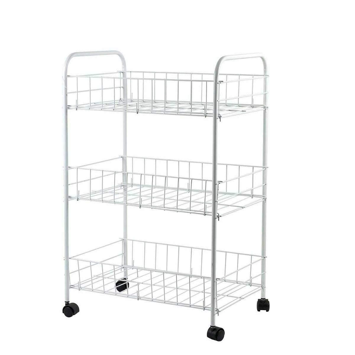 3 Tier Fruit Vegetable Cutlery Rack Storage Cart Deep Trolley Kitchen Food Stand (White, 3 tier)