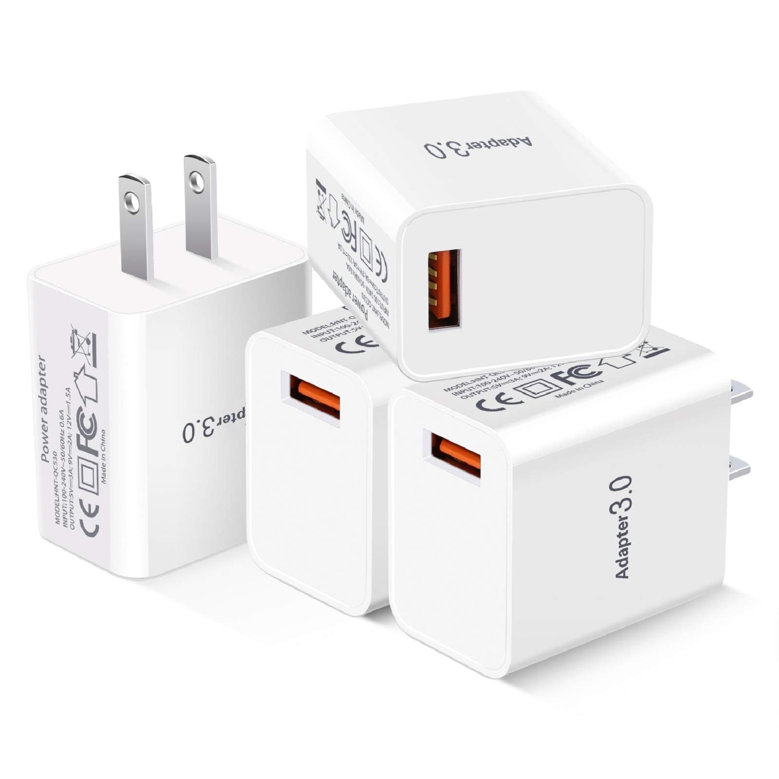 Fast Charge 3.0 Wall Charger, 18W USB Wall Plug 3A Fast Charging Block Power Adapter Compatible with Wireless Charger iPhone 16 15 14 Pro Max 13 12 11 XR Galaxy S23 S22 A03s, 4Pack White