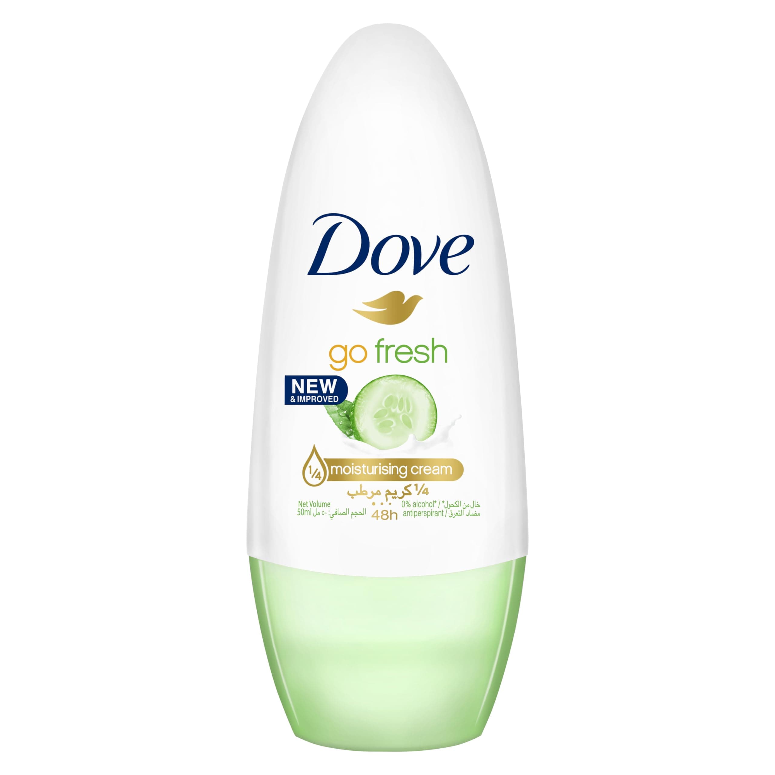 DOVE Go Fresh, Antiperspirant Deodorant Roll-On, for 48 hour protection, Cucumber & Green Tea, alcohol free with ¼ moisturising cream, 50ml