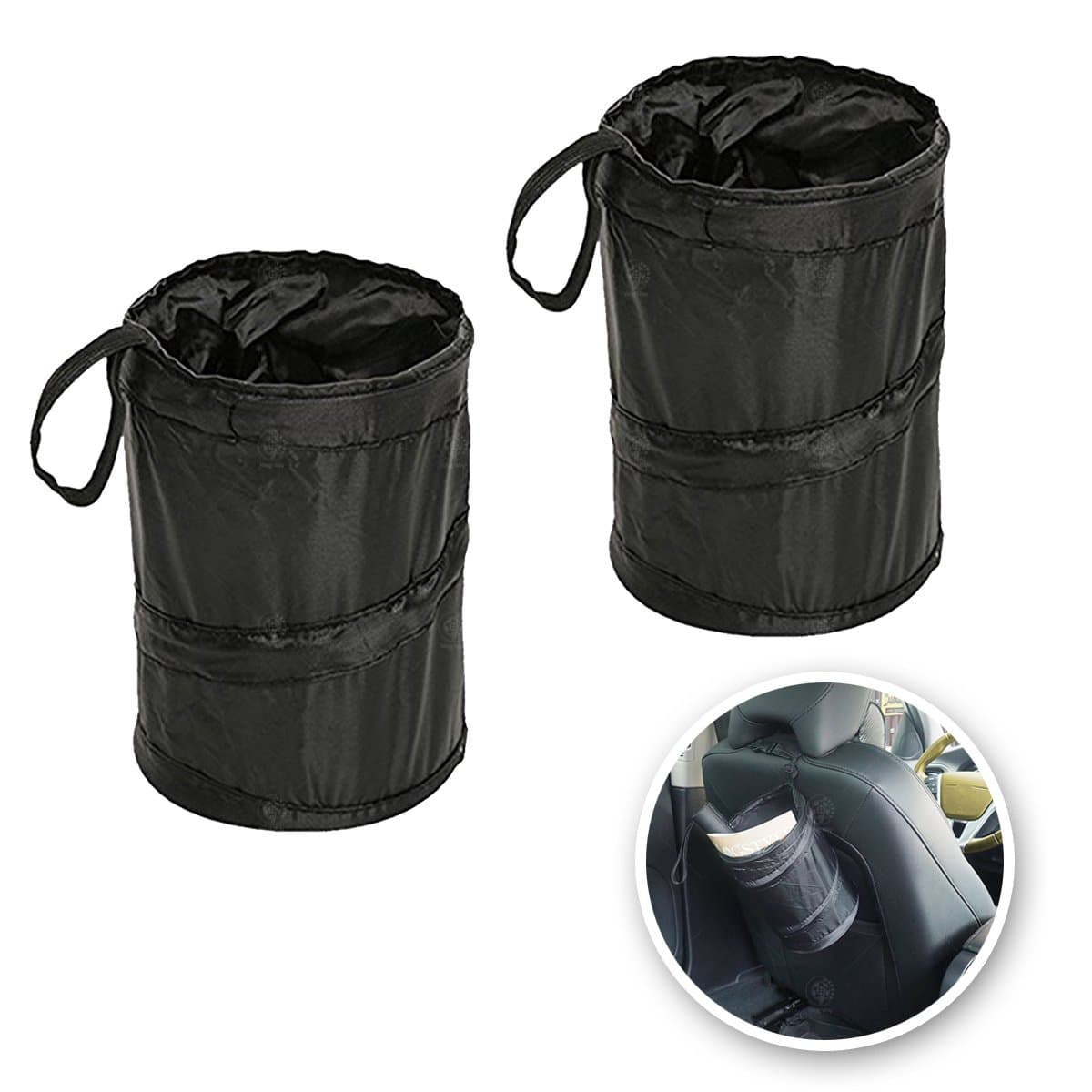 Car Trash Can by VaygWay - Pop Up Portable Trash Can Leak Proof Black Collapsible Litter Bag 2-Pack
