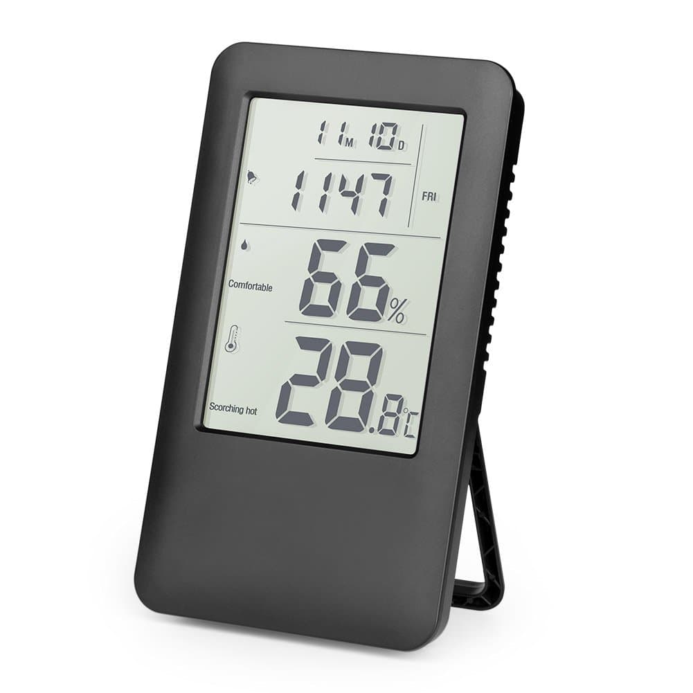 Hygrometer Thermometer, Hotchy Digital Humidity Meter Digital Thermo-Hygrometer Indoor Air Monitoring with LCD Screen Alarm Clock for Home, Office and School-White (Black)