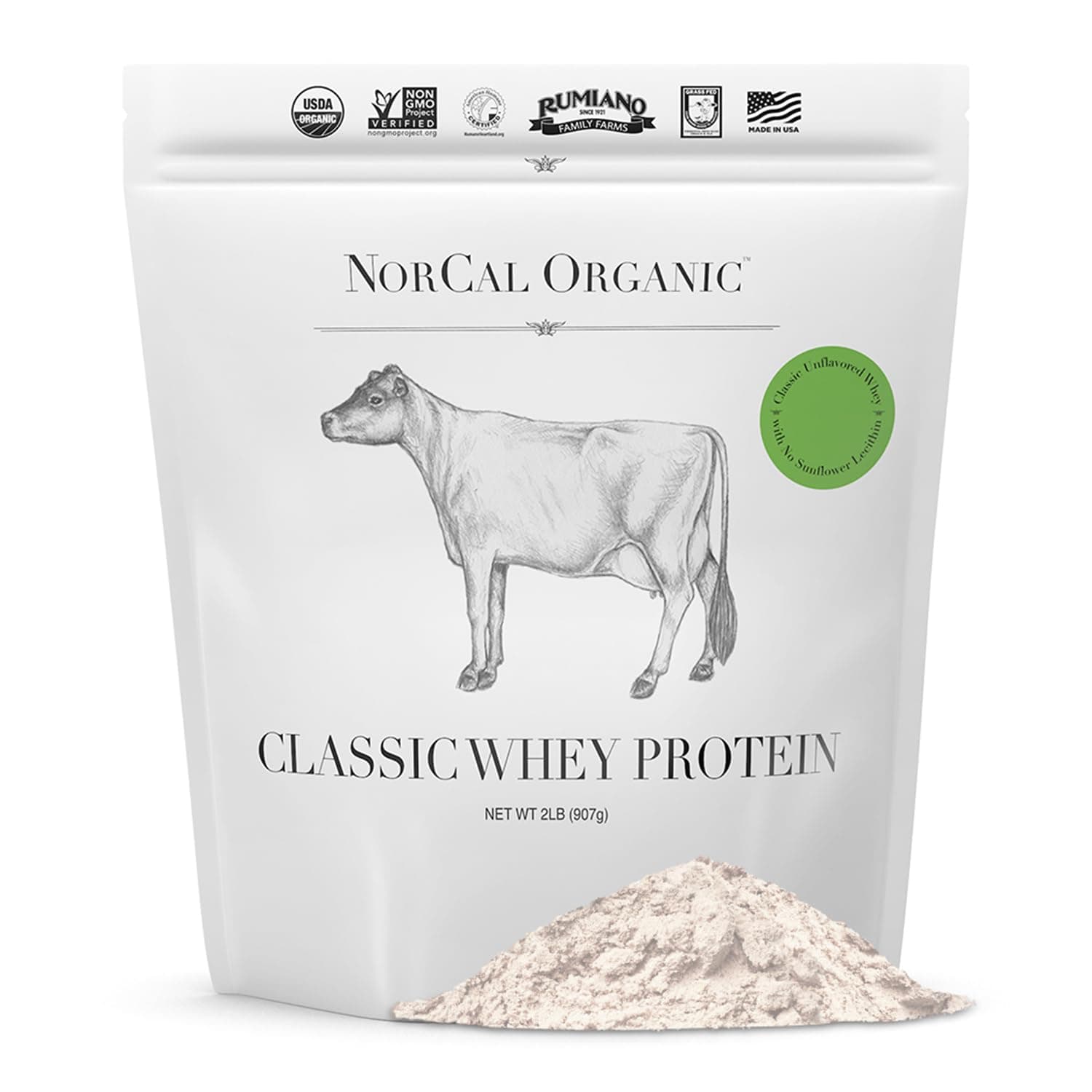 Classic Whey Protein - 100% Grass-Fed and Grass-Finished - UNFLAVORED - Lecithin-Free - 2lb Bulk