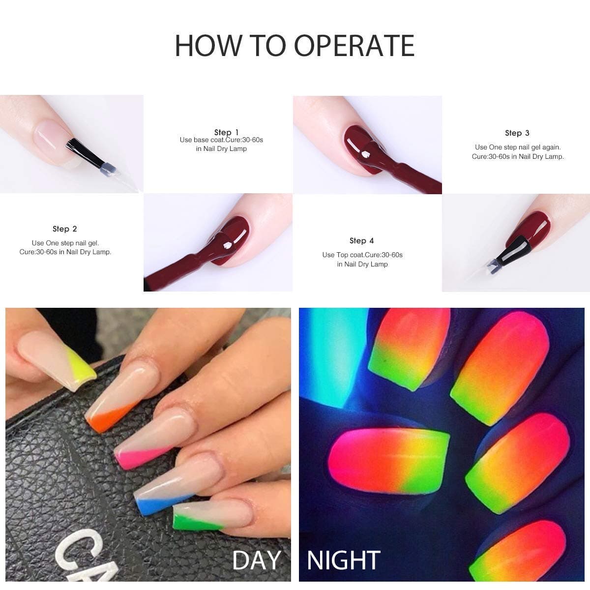 vrenmol Glow in The Dark Gel Nail Polishes Luminous Neon Gel Nail Polish Set Fluorescent Bright Gel Polish U V LED Nail Art Kit 6pcs 8ml (Luminous 6pc/set1)