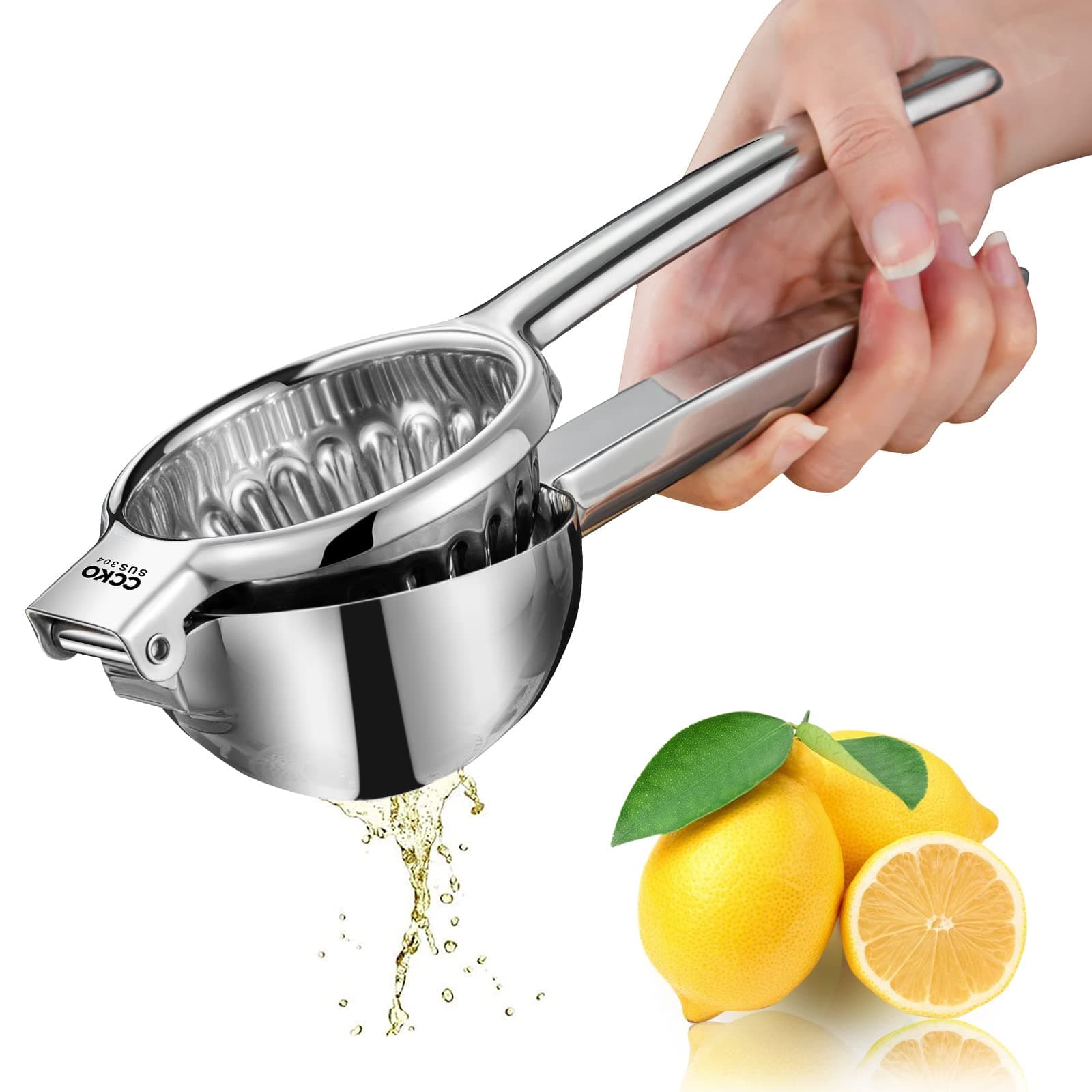 CCKO Lemon Squeezer Stainless Steel Manual Juicers Max Extraction Lemon Lime Squeezer Heavy Duty Citrus Juicer Hand Press Fruit Juicer