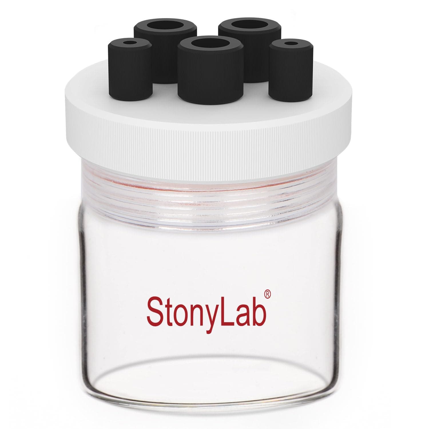 stonylab Single Chamber Electrolytic Cell, Borosilicate Glass Sealed Electrolytic Cell Electrochemical Cell Kit Reactor Electrolyzer with 5-Hole PTFE Lid, No Electrode Included, 50 ml