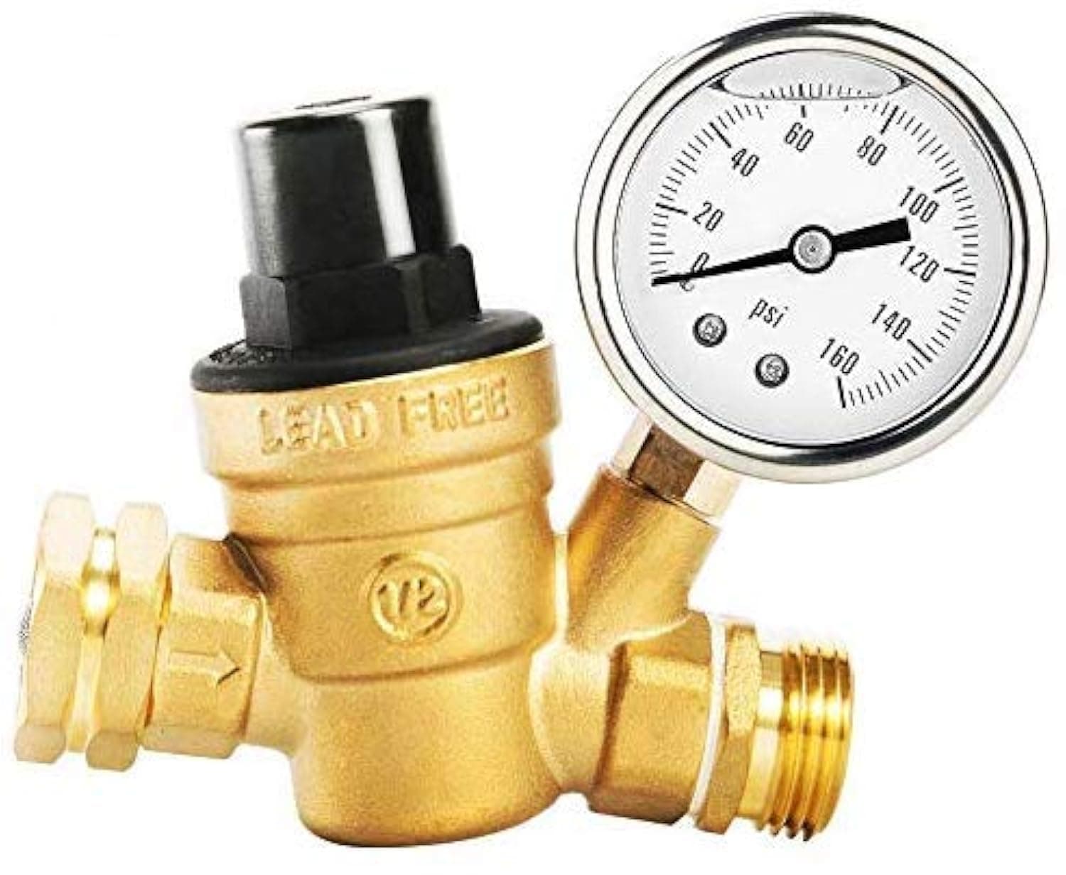 Circrane 3/4 Water Pressure Regulator with Gauge, Clean Brass Adjustable RV Pressure Reducer, Build in Oil and Inlet Stainless Screened Filter