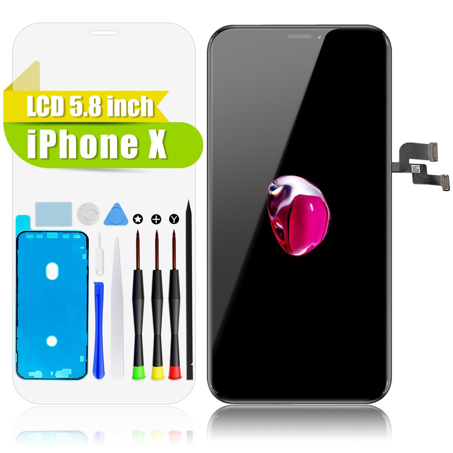 GOLDWANGWANGfor iPhone X Screen Replacement,5.8" 3D Touch LCD Screen Digitizer Replacement Fully Frame Display Assembly Set with Repair Tool kit + Tempered Glass Screen Protector + Instruction