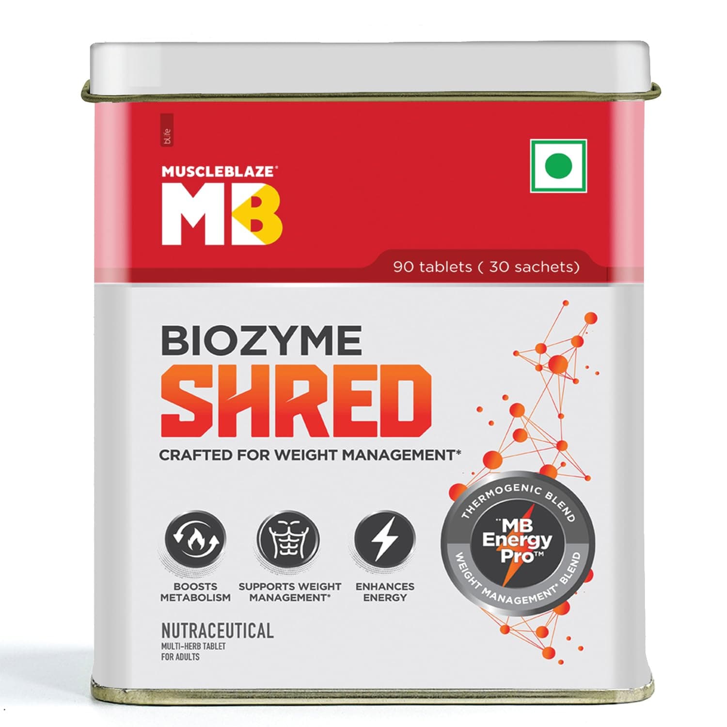 Biozyme Shred, 90 Tablets, with Thermogenic, Metabolism, Weight Management, Carbohydrate Blocker and Diuretic Blends & MB Energy Pro | Supports Weight Management & Boosts Metabolism