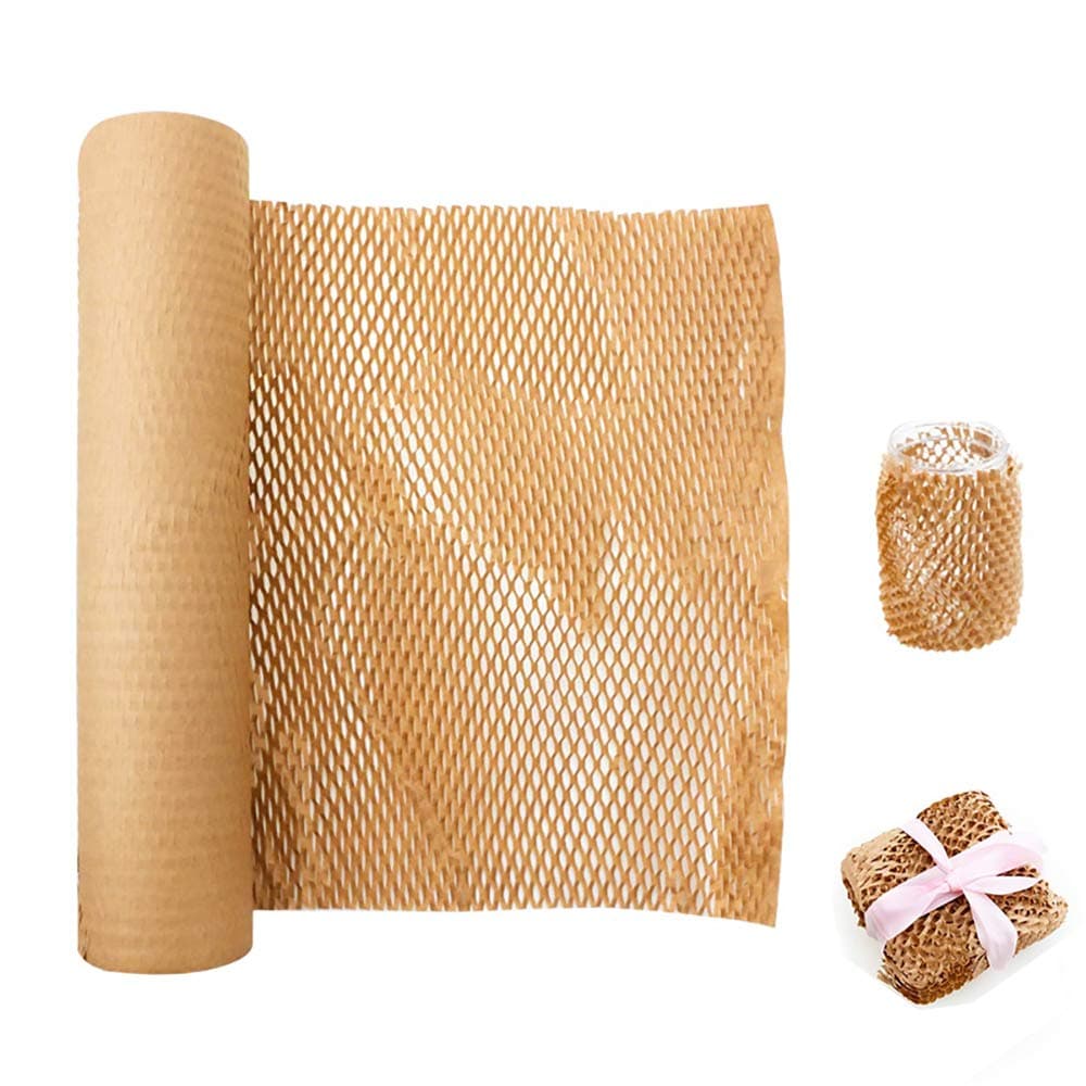 EUYUAN Honeycomb Wrap Paper, 12inchx 32feet Honeycomb Cushioning Wrap Perforated Roll for Birthday Wedding Gift Wrapping and Packaging Moving with Hemp Rope