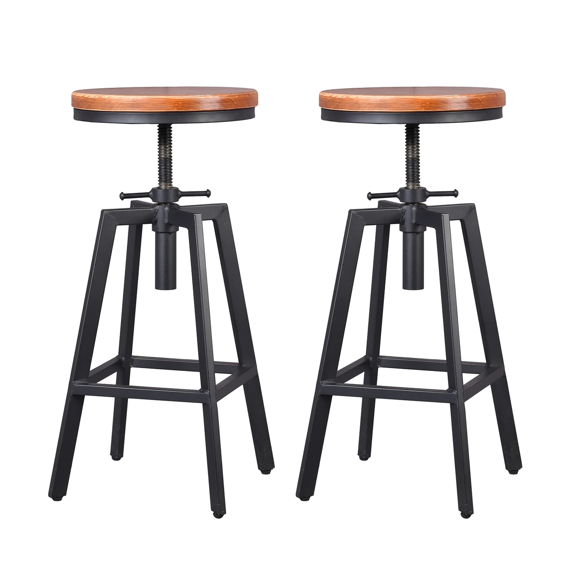 Diwhy Industrial Bar Stools, Kitchen Dining Chair, Wood Metal Stool, Adjustable Height Swivel Counter Height Chair, Black, Fully Welded Set of 2 (Brown Wooden Top)
