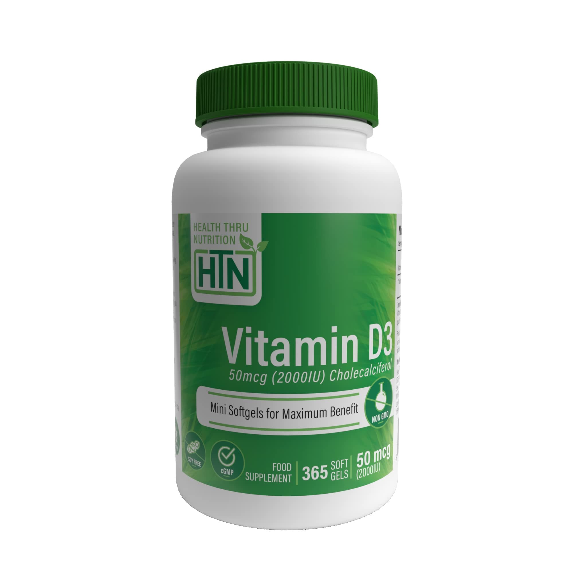 Vitamin D3 2000IU 50mcg Cholecalciferol | Mini Softgels for Maximum Benefit | 3rd Party Tested | Non-GMO USP Grade in Organic EVOO | Immune Health Support | By Health Thru Nutrition (Pack of 365)
