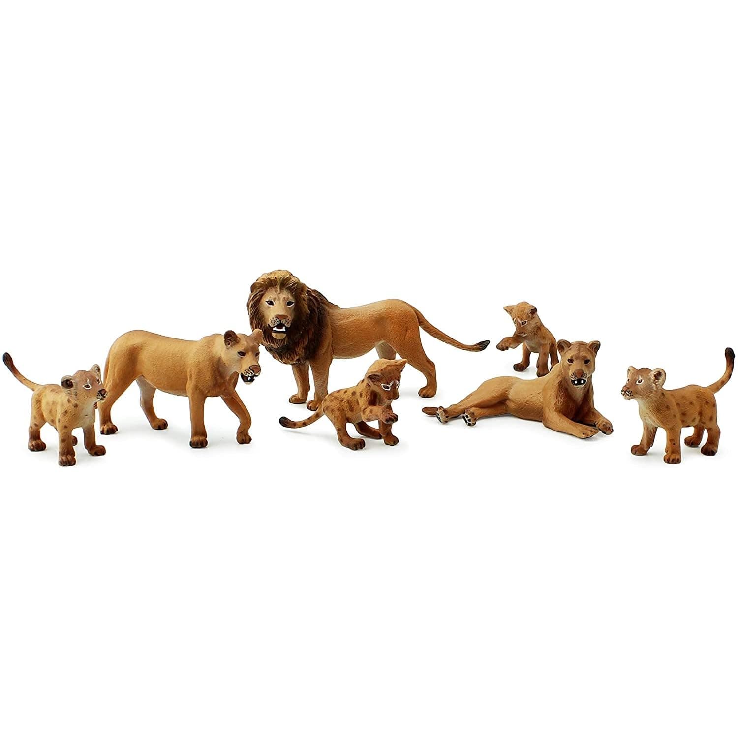 Lion Figure Family (7-Piece Set), Pride of Lions Action Toy Figures with King Lion, Lionesses and Cubs