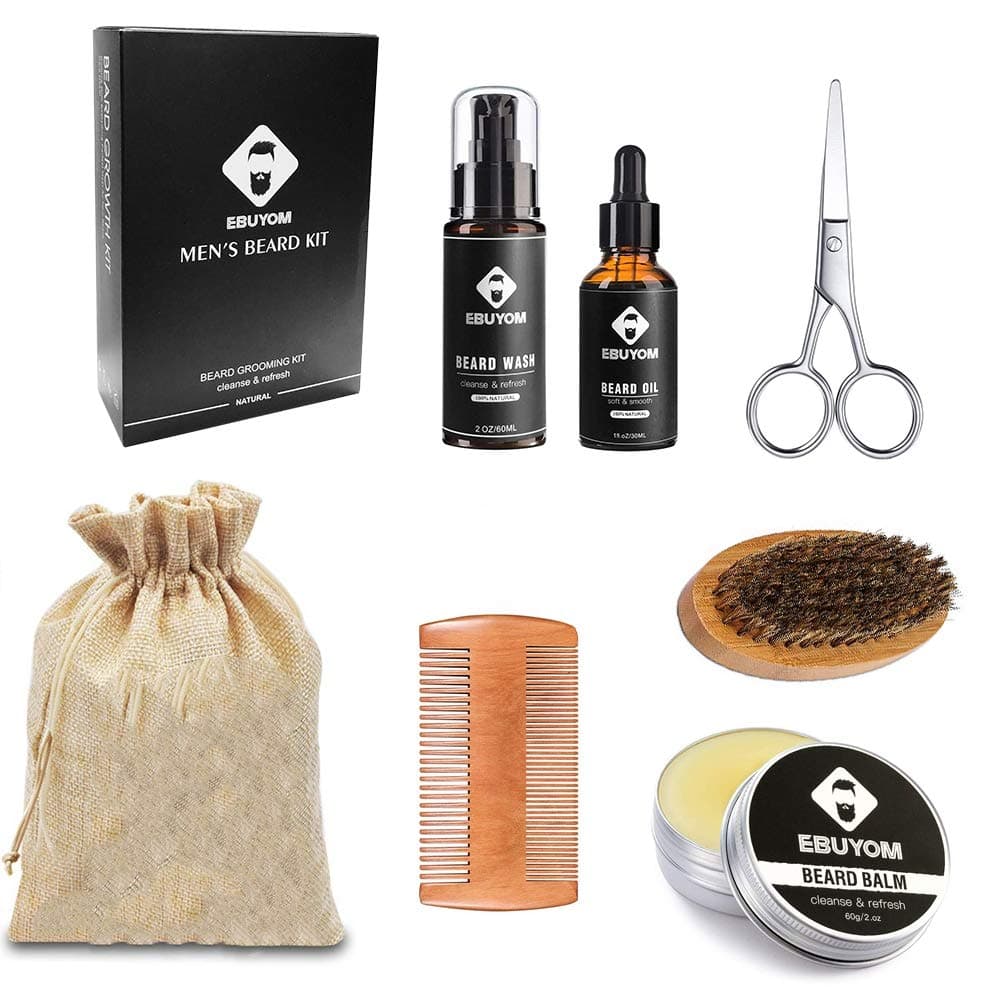 Beard Kit Beard Care For Men,Beard Oil,Beard Balm,Beard Shampoo,Beard Wooden Comb,Beard Brush,Mustache Scissors,Storage Bag,Beard Growth Grooming & Trimming Gift Set Beard Growth Kit