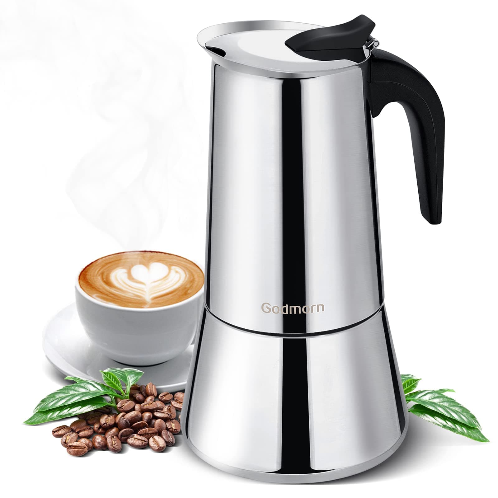 Godmorn Stovetop Espresso Maker, Moka Pot, Percolator Italian Coffee Maker, 600ml/20oz/12 cup (espresso cup=50ml), Classic Cafe Maker, stainless steel, suitable for induction cookers