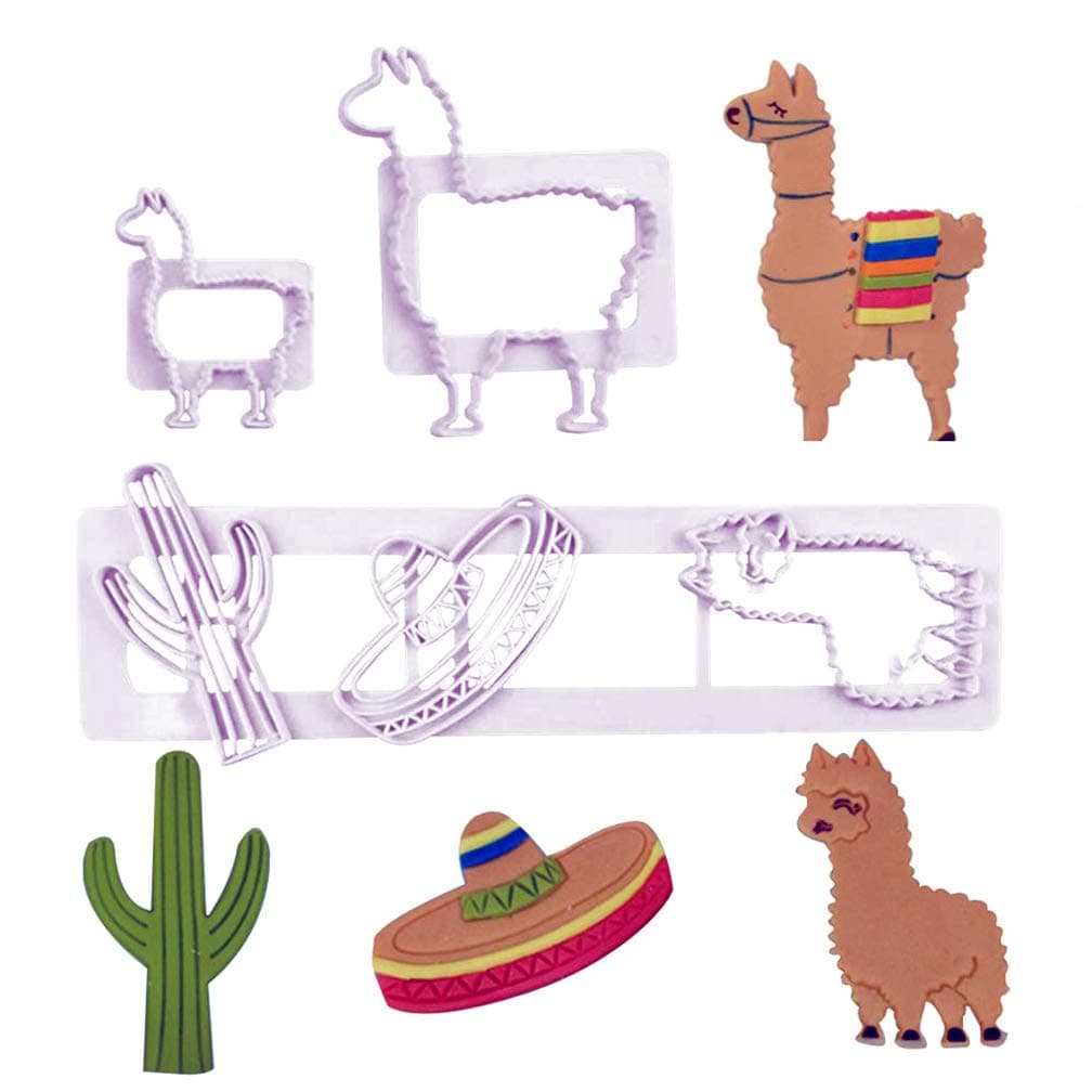Llama Cactus Fondant Cutters- Set of 3 Mexican Fiesta Theme Alpaca Fondant Cookies Cutter Mold for Cupcake Decoration/Baby Birthday Shower Party