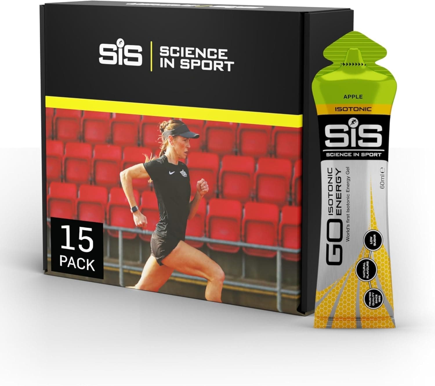 Science In Sport GO Isotonic Energy Gels | 22g Carbohydrates | Low Sugar | Easily Digestible | Gluten Free | No Water Needed | Running Gels | Apple Flavour | 15 Pack