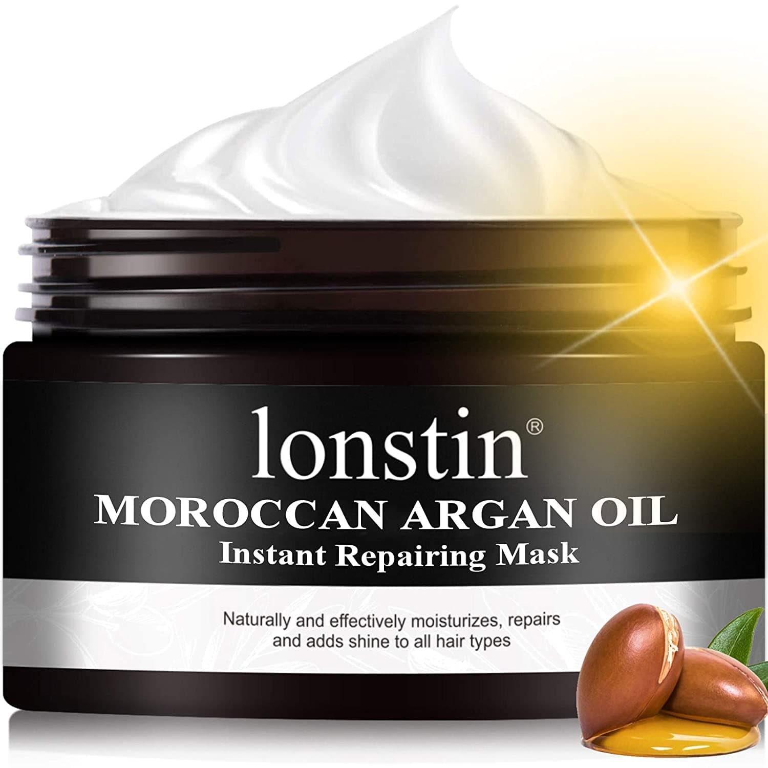 lonstin قناع الشعر بزيت الأرغان, Hair Mask Sulfate Free Deep Conditioner Treatment for Dry Damaged Hair, Color Treated & Bleached Hair, Hydrating Repair Mask for Men & Women -10.14 fl oz