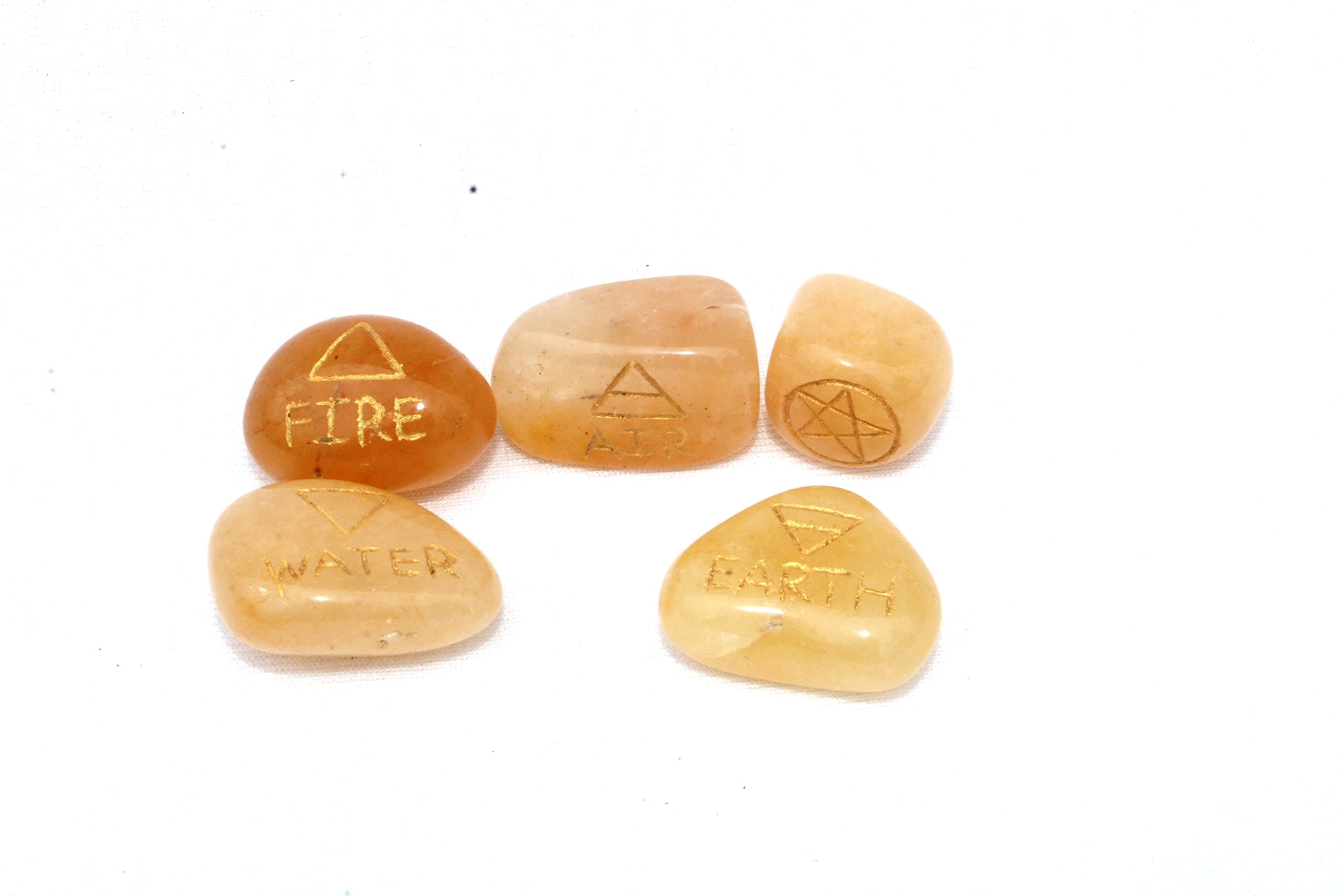Women's Golden Quartz 5 Element Tumbled Stones Thick Genuine Earth Wiccan Pagan Pouch Gift Air Water Earth Fire Spirit Pentacle Star Spiritual Psychic Metaphysical Worship Altar