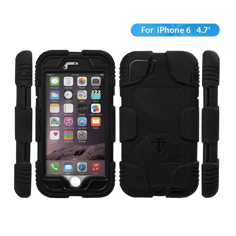 iPhone 6 case,ACEGUARDER Brand snowproof waterproof dirtproof shockproof cover case with Kickstand and Locking Belt Swivel Clip for iPhone 6 4.7-inch (Black/Black)
