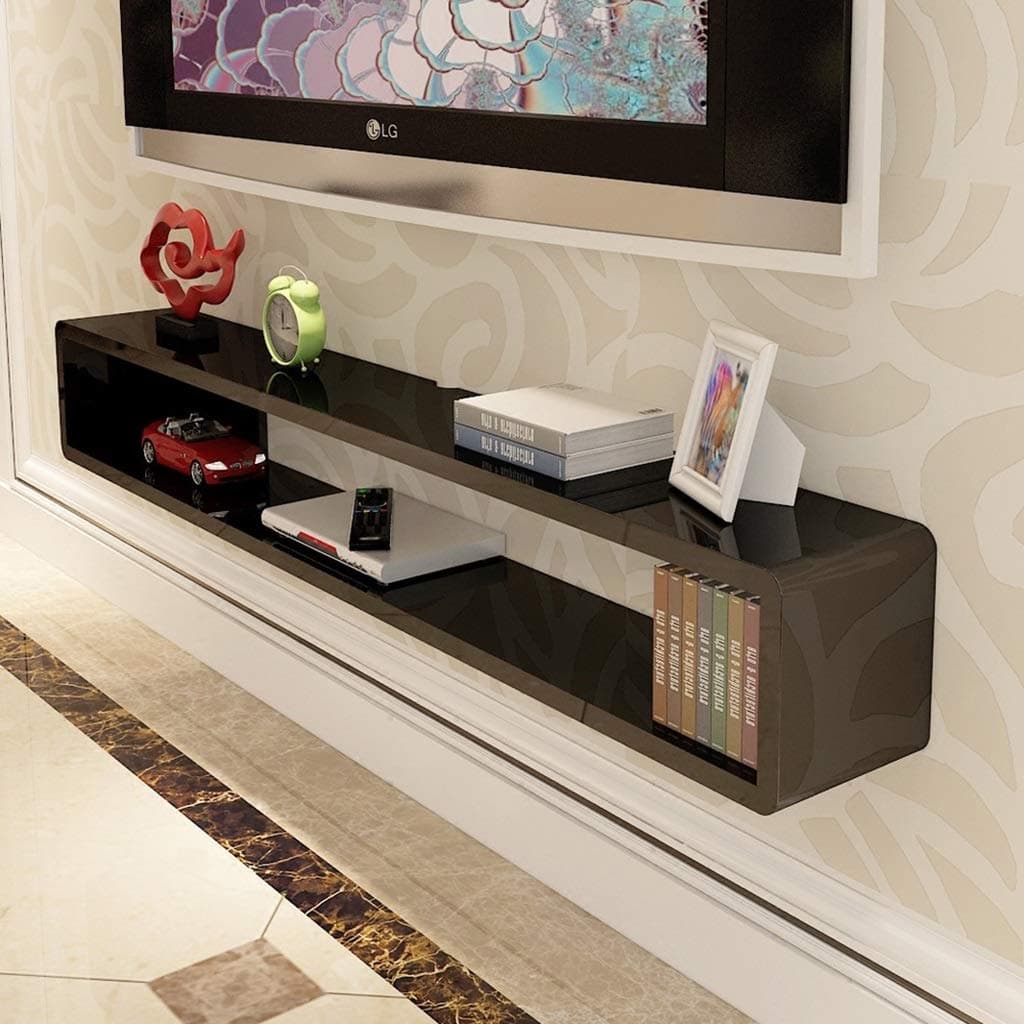 KTYXDE Ledge Wall-mounted TV Cabinet Shelf TV Background Wall Decoration Set-top Box Router DVD Shelf TV Console floating shelves (Color : Black, Size : 60x20x20cm)