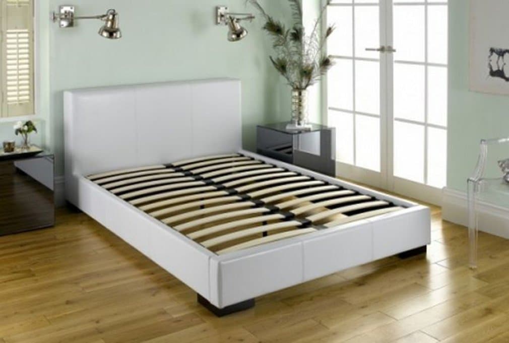 White - Faux Leather Platform Bed with Built-in Box Spring and Headboard (Twin)