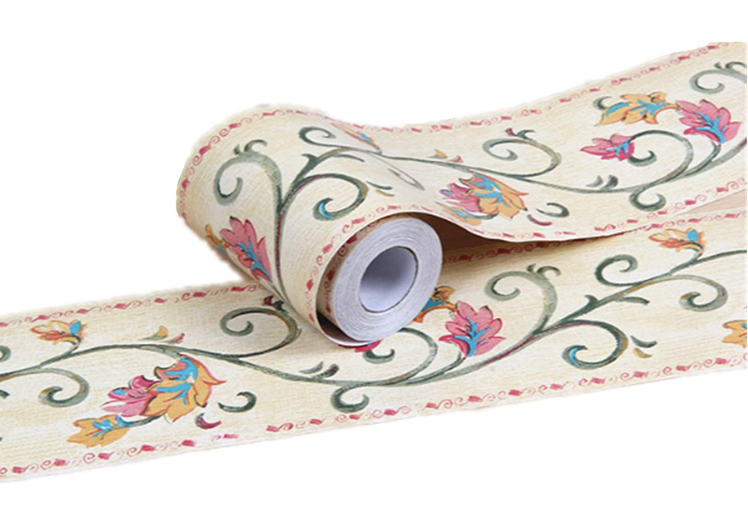 Amhao 32.8feet Leaf Rattan Wallpaper Border Roll Self-Adhesive Wall Borders Covering Kitchen Bathroom Bedroom Tiles Decor Sticker