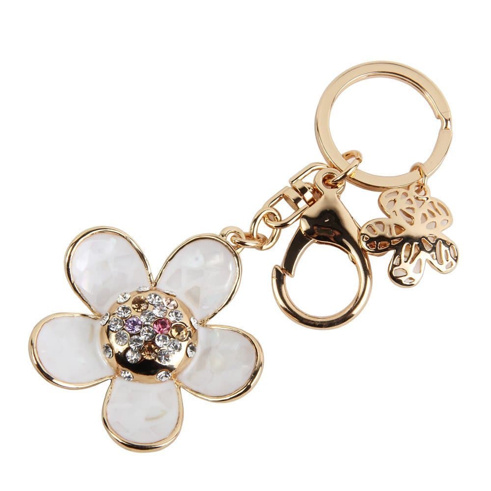 Cezesuja Shell Daisy Flower Keychain Metal Car Keychain Key Ring Women Girls Handbag Decoration Gift Box Packed