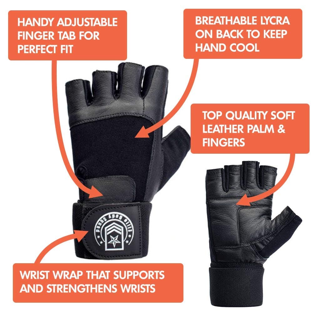 Weight Lifting Gloves | Leather Gym Gloves with Wrist Support | Padded Palm & Double-Stitched Fingers | Breathable Mesh Lycra | Easy-Open Finger Tabs | Men's & Women's Workout Gloves