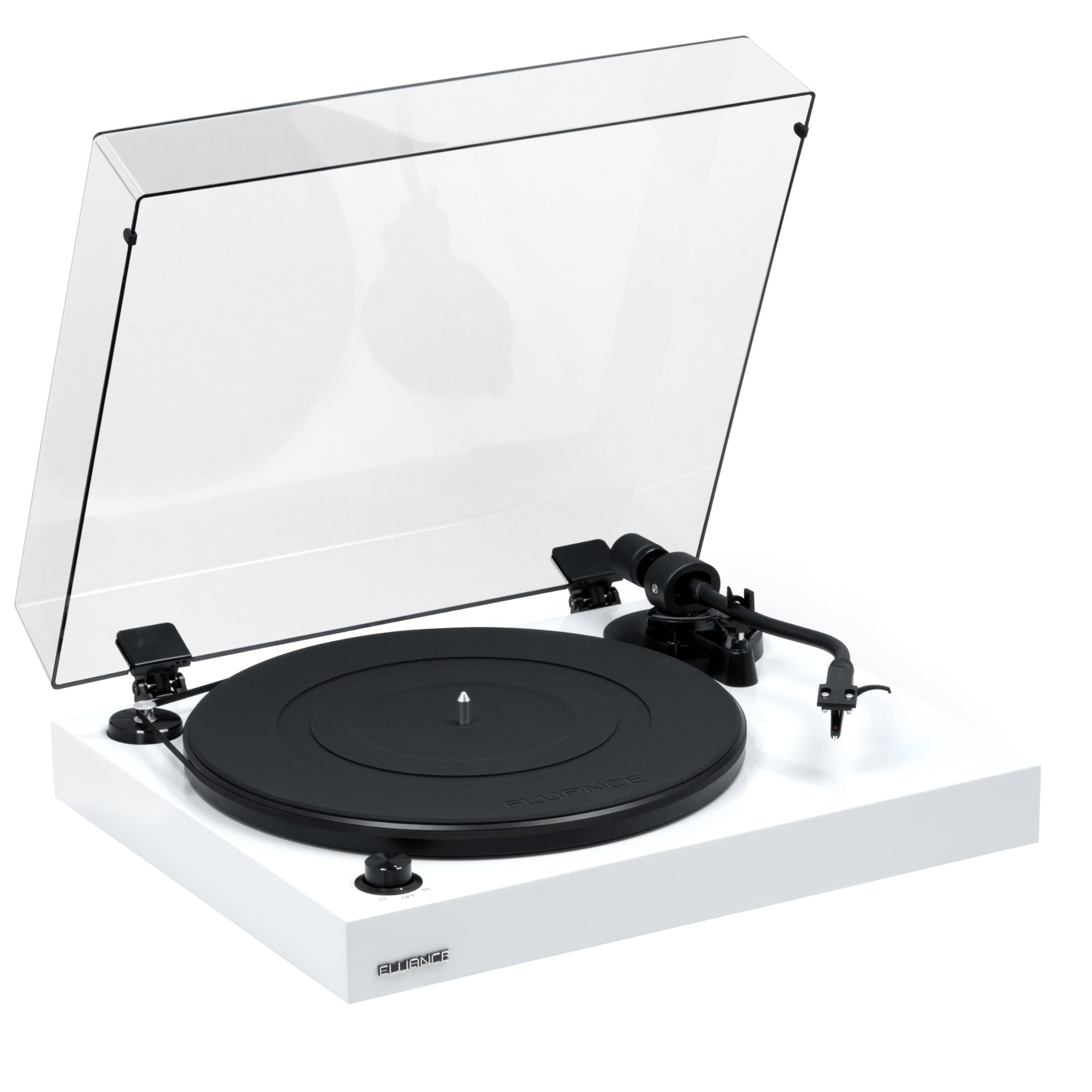 Fluance RT82 Reference High Fidelity Vinyl Turntable Record Player with Ortofon OM10 Cartridge, Speed Control Motor, High Mass MDF Wood Plinth, Vibration Isolation Feet - Piano White