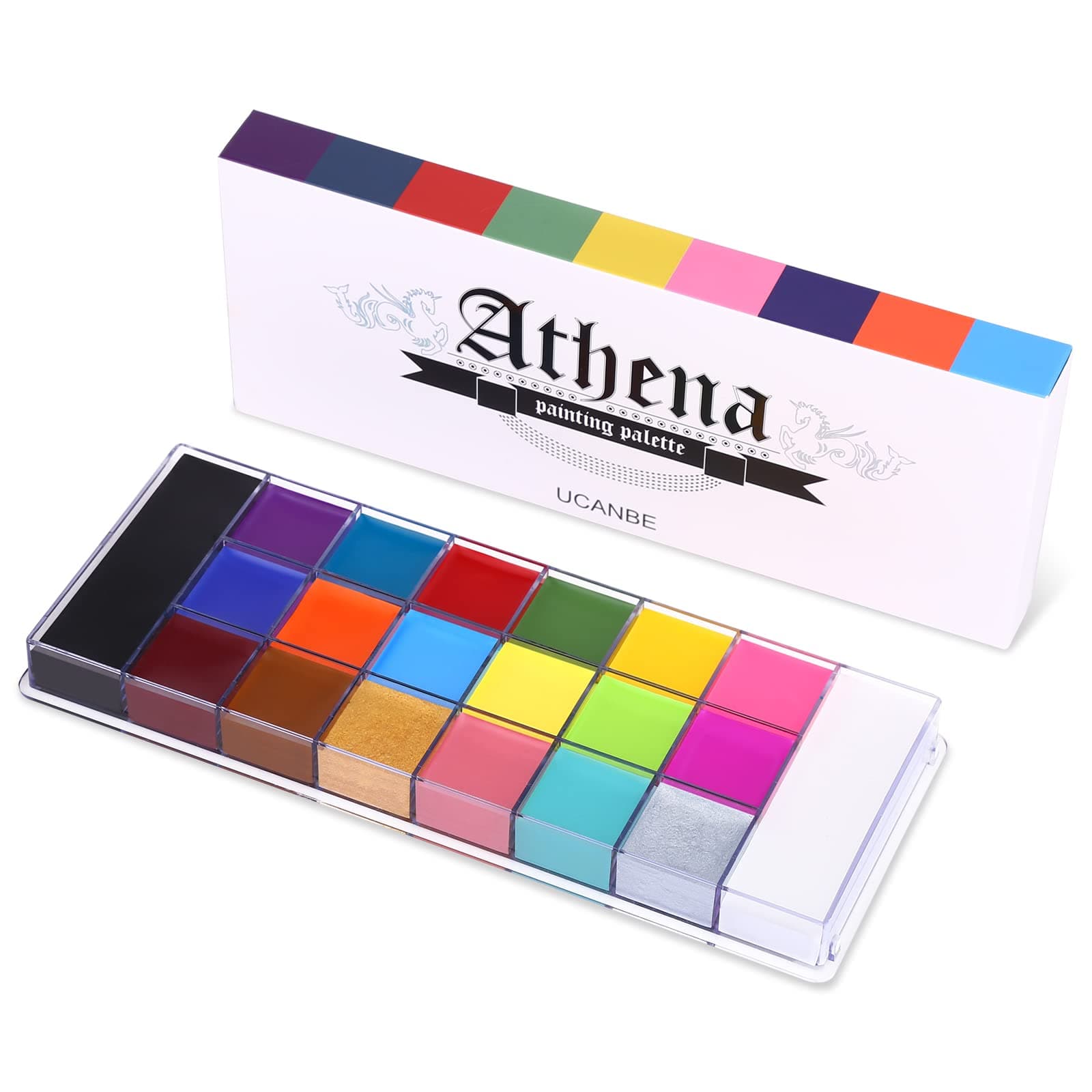 20 Color Athena Face Body Paint Oil - Large Pan Black & White, Professional Non Toxic SFX Makeup Palette, Hypoallergenic Face Painting Pallet for Art, Theater, Halloween, Parties and Cosplay