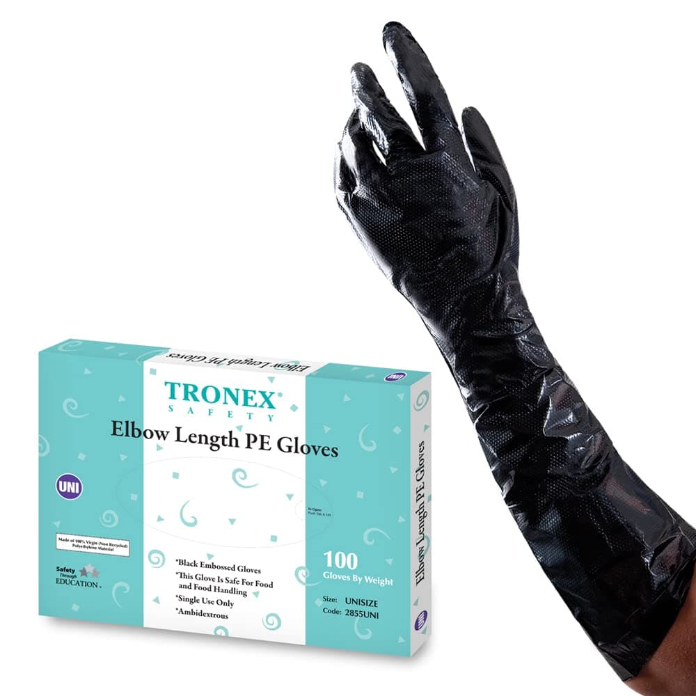 TRONEX 20" Elbow-Length Long Polyethylene (PE) Disposable Gloves, Long Plastic Gloves Food Safe