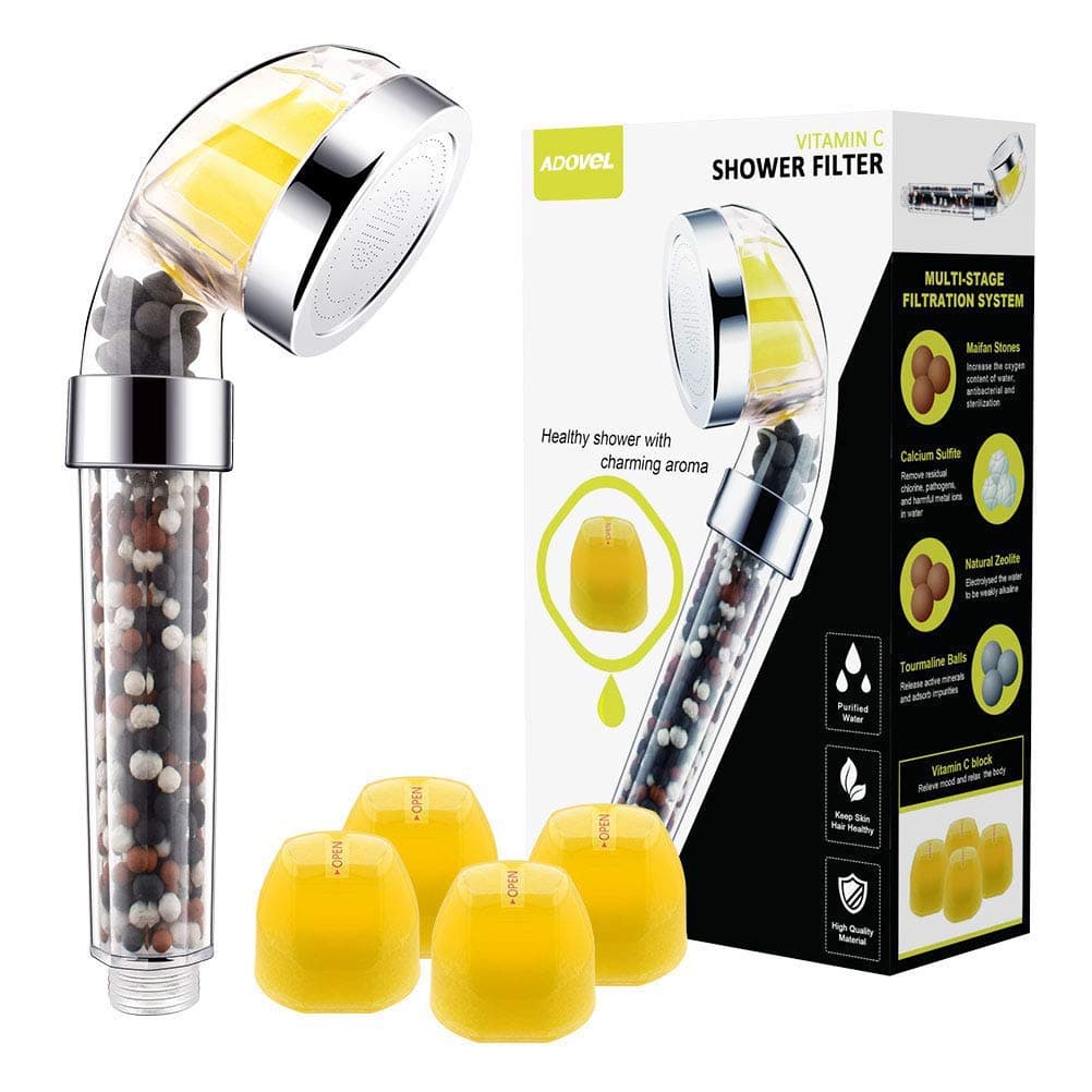 ADOVEL Shower Head Handheld Vitamin C Shower Filter, High Pressure Water Saving for Dry Skin & Hair