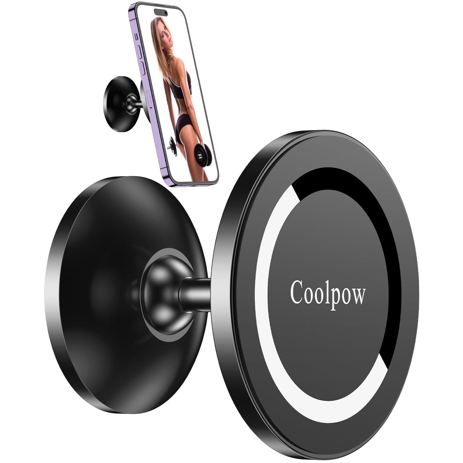 Coolpow Magnetic Phone Holder for MagSafe, Dual Magnetic Phone Holder for Gym Recording Metal Surface, Phone Holder Compatible with iPhone 14