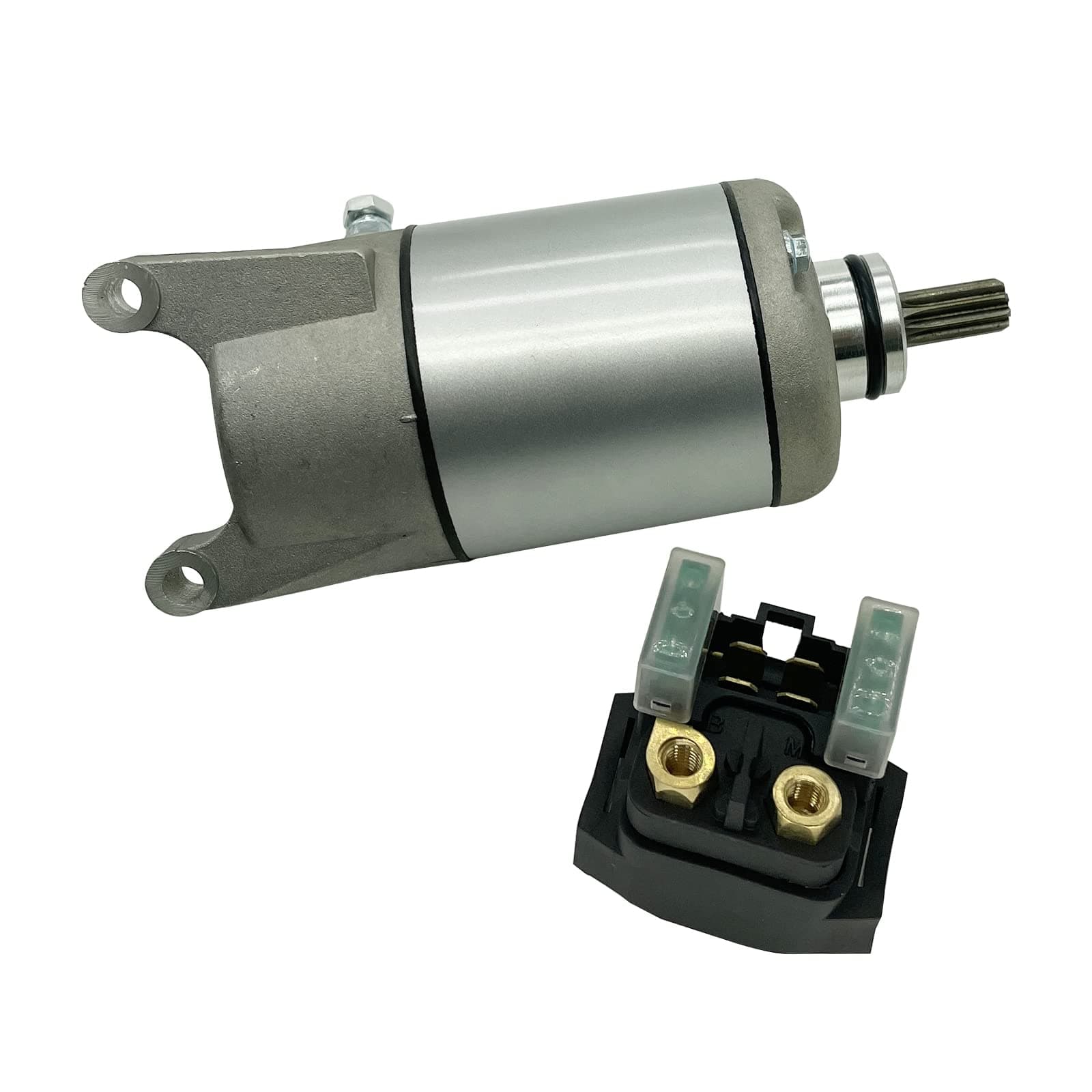 Starter Motor & Solenoid Relay fit for Yamaha YFM35 YFM350 Grizzly 350 07-14| Wolverine 350 06-09| Bruin 350 04-06| YZF600R 00-07, Replace 18757 SMU0269 3HE-81890-00-00 3HE-81800-00-00